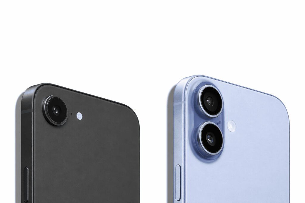 Comparatif iPhone 17e vs iPhone 17 montrant la différence du module photo