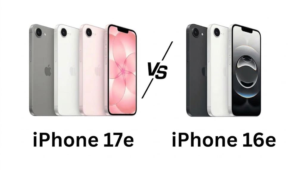 Comparatif iPhone 17e vs iPhone 16e montrant le design des deux smartphones Apple