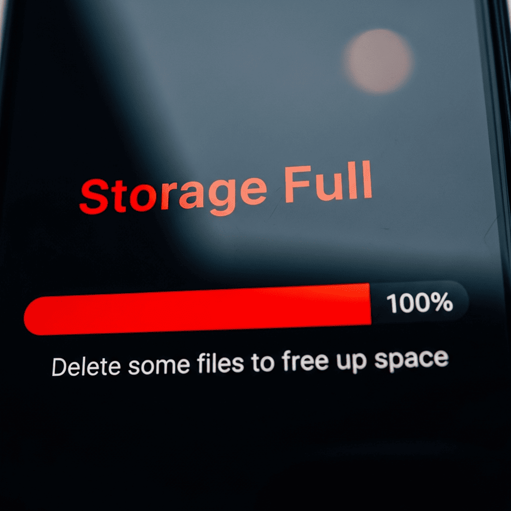 Alerte de stockage saturé sur un écran de smartphone pour illustrer comment libérer de la place.